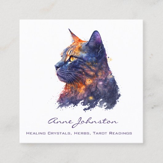 Waterverf Kat in appelen en Sinaasappel Vierkante Visitekaartje (Voorkant)