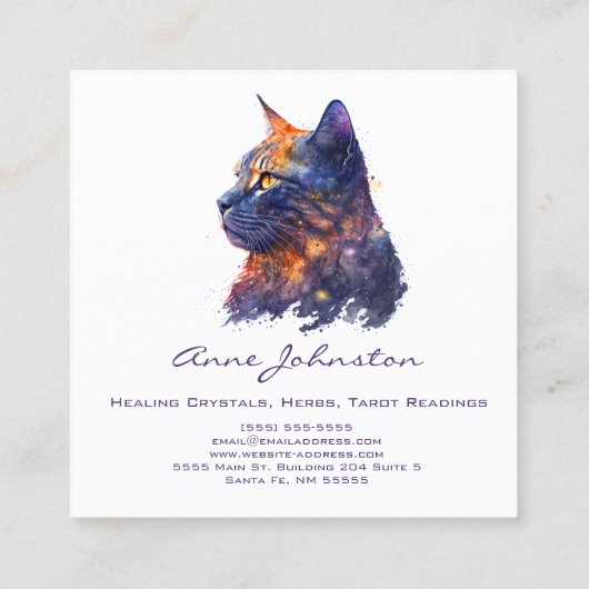 Waterverf Kat in appelen en Sinaasappel Vierkante Visitekaartje (Achterkant)