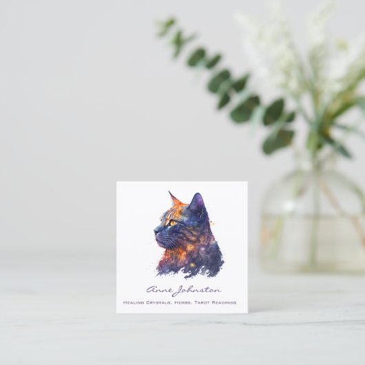 Waterverf Kat in appelen en Sinaasappel Vierkante Visitekaartje (Staand voorkant)