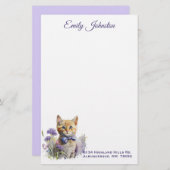 Waterverf Kat in bloemen Aangepaste schrijfbenodig Briefpapier (Voorkant / Achterkant)