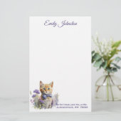Waterverf Kat in bloemen Aangepaste schrijfbenodig Briefpapier (Staand voorkant)