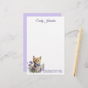 Waterverf Kat in bloemen Aangepaste schrijfbenodig Briefpapier