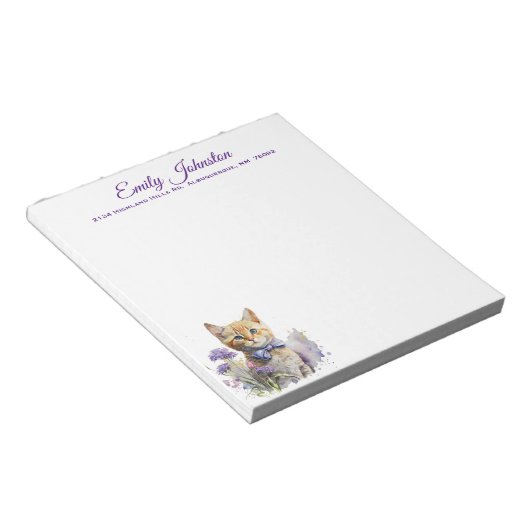 Waterverf Kat in bloemen Aangepaste schrijfbenodig Notitieblok (Schuin)