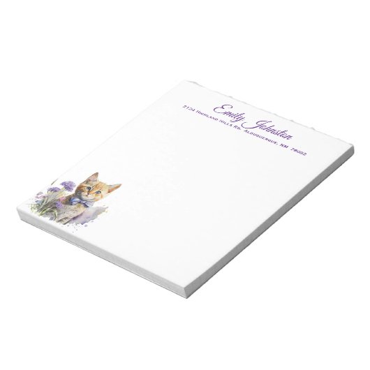 Waterverf Kat in bloemen Aangepaste schrijfbenodig Notitieblok (Linkerzijde)
