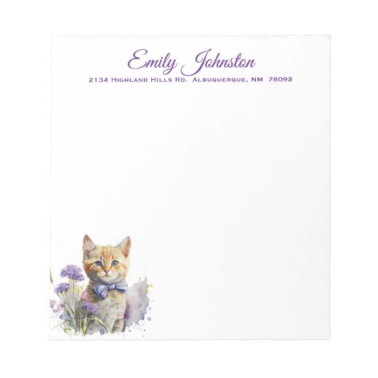 Waterverf Kat in bloemen Aangepaste schrijfbenodig Notitieblok (Voorkant)