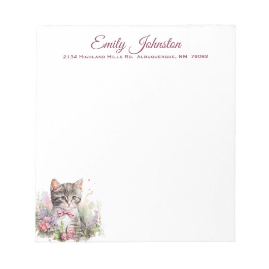 Waterverf Kat in bloemen Aangepaste schrijfbenodig Notitieblok (Voorkant)