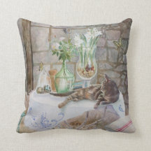 Waterverf Kat in de Boerderij