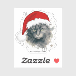 Waterverf kat in een kerstmuts vrolijk kerstfeest sticker