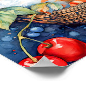 Waterverf kat in mandje met kersen poster (Hoek)