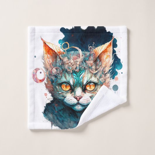 Waterverf kat in steampunk bad handdoek (Wasdoekje)