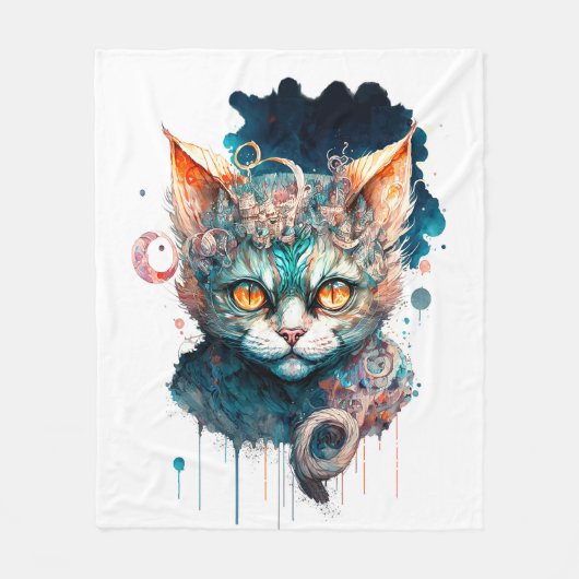Waterverf kat in steampunk fleece deken (Voorkant)
