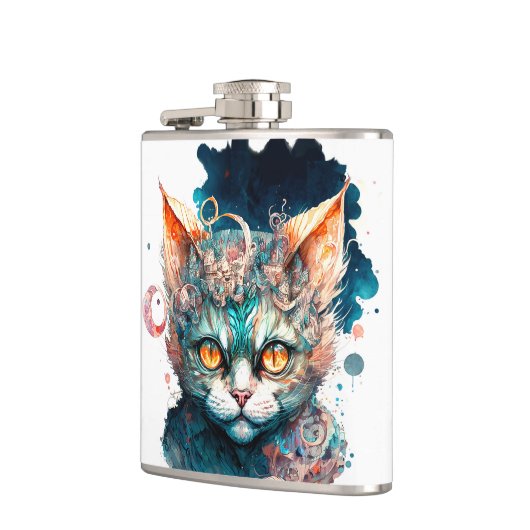 Waterverf kat in steampunk heupfles (Links)