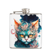 Waterverf kat in steampunk heupfles (Voorkant)