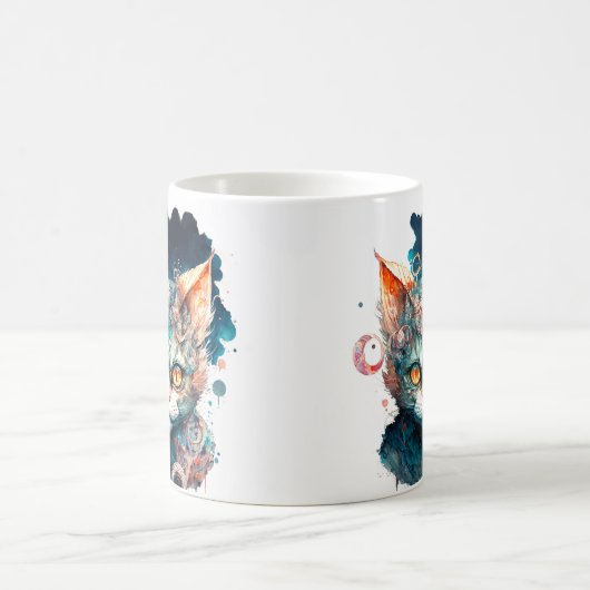 Waterverf kat in steampunk koffiemok (Center)