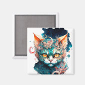 Waterverf kat in steampunk magneet (Voorkant / Achterkant)