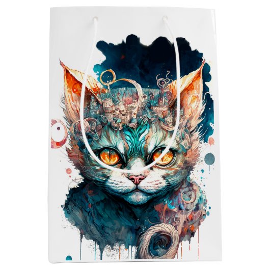 Waterverf kat in steampunk medium cadeauzakje (Voorkant)