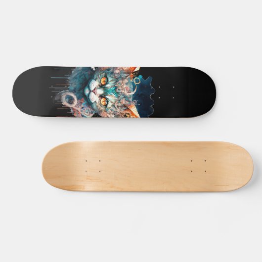 Waterverf kat in steampunk persoonlijk skateboard (Horizontaal)