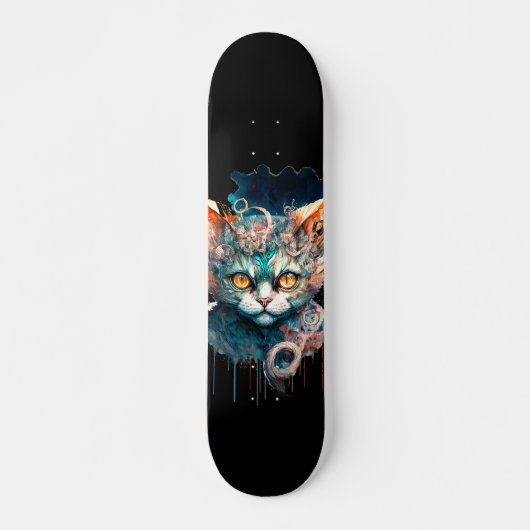 Waterverf kat in steampunk persoonlijk skateboard (Voorkant)