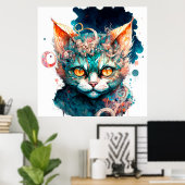 Waterverf kat in steampunk poster (Thuiskantoor)