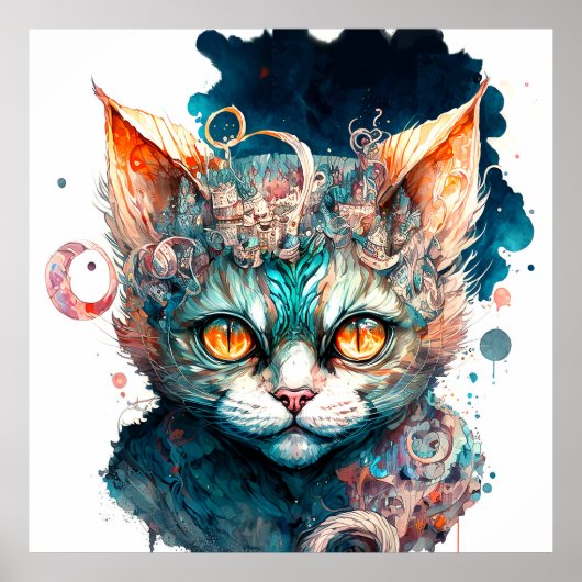 Waterverf kat in steampunk poster (Voorkant)