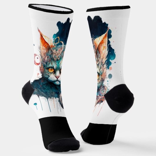 Waterverf kat in steampunk sokken (Gebogen)