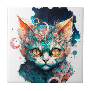 Waterverf kat in steampunk tegeltje