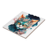 Waterverf kat in steampunk tegeltje (Zijkant)