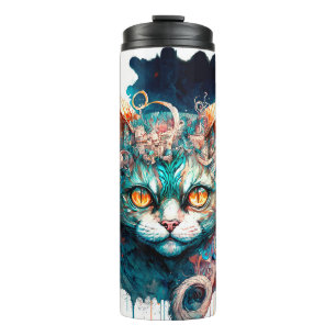 Waterverf kat in steampunk thermosbeker