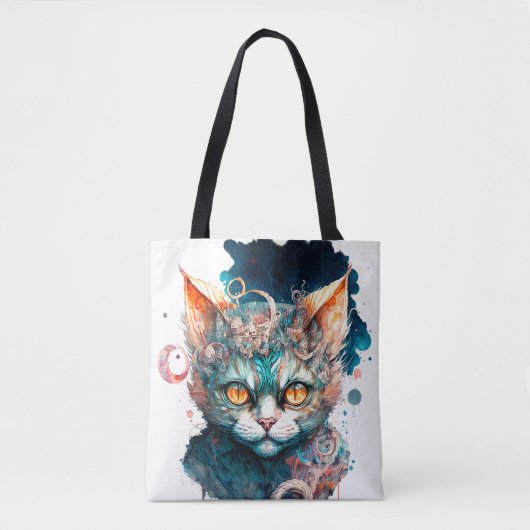 Waterverf kat in steampunk tote bag (Voorkant)