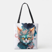 Waterverf kat in steampunk tote bag (Achterkant)