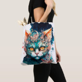Waterverf kat in steampunk tote bag (Dichtbij)