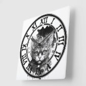 Waterverf kat in steampunk vierkante klok (Hoek)