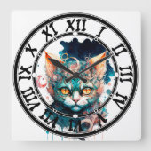 Waterverf kat in steampunk vierkante klok (Voorkant)