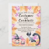 Waterverf Kat Kostuums & Cocktail Halloween Feest Kaart (Voorkant)