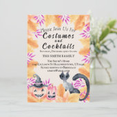 Waterverf Kat Kostuums & Cocktail Halloween Feest Kaart (Staand voorkant)