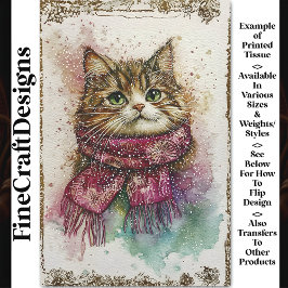 Waterverf kat, magenta sjaal, sneeuw BZ1 decoupage Tissuepapier