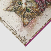 Waterverf kat, magenta sjaal, sneeuw BZ1 decoupage Tissuepapier (Detail)
