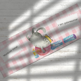 Waterverf kat met bal op roze buffel check yogamat