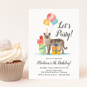 Waterverf Kat met ballonnen Kinderen van Birthday Kaart