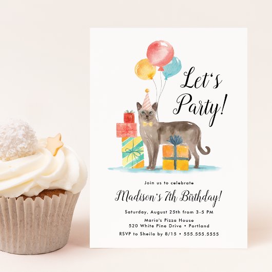 Waterverf Kat met ballonnen Kinderen van Birthday Kaart