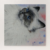 Waterverf - Kat met blauwe ogen - Legpuzzel (Horizontaal)