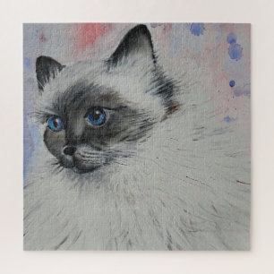 Waterverf - Kat Met Blauwe Ogen - Legpuzzel
