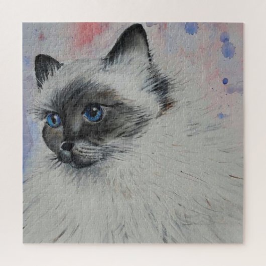 Waterverf - Kat met blauwe ogen - Legpuzzel (Verticaal)