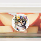 Waterverf Kat met bloemetjes Labels (Aangebracht)