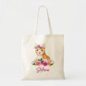 Waterverf Kat met Floral Crown Gepersonaliseerde T Tote Bag (Voorkant)