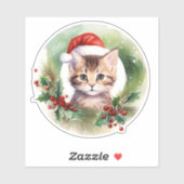 Waterverf kat met Holly Berry krans Sticker (Vel)