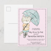 Waterverf Kat met overkoepelend Baby shower per po Uitnodiging Briefkaart (Voorkant / Achterkant)