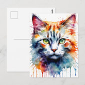 Waterverf Kat Multikleur Spat kunst Briefkaart (Voorkant / Achterkant)