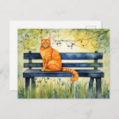 Waterverf kat op parkbank briefkaart (Voorkant / Achterkant)