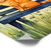 Waterverf kat op parkbank poster (Hoek)